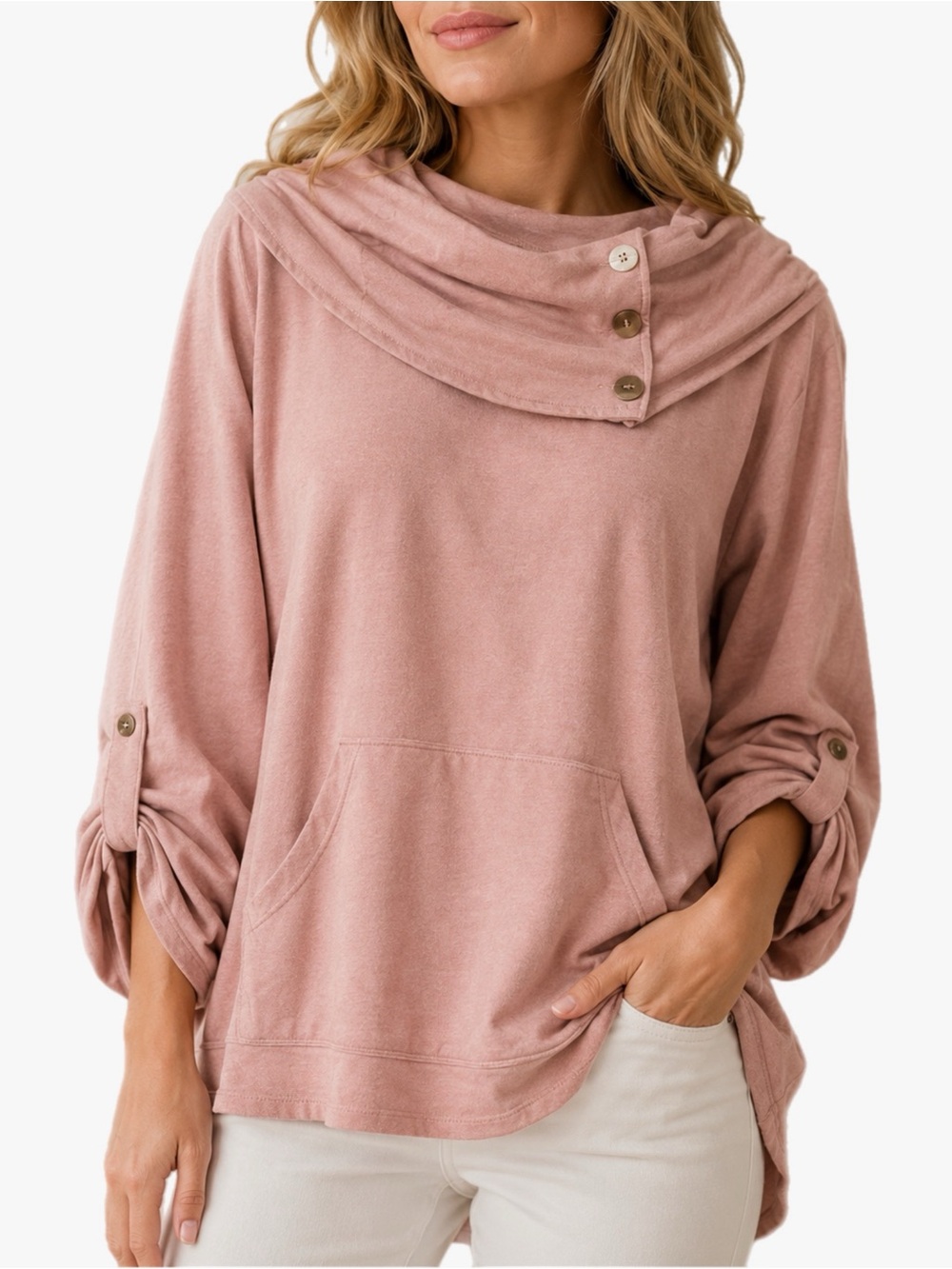 Soft Surroundings Pink Cowl Neck Pullover Sweatshirt Tunic Top Women’s Medium
